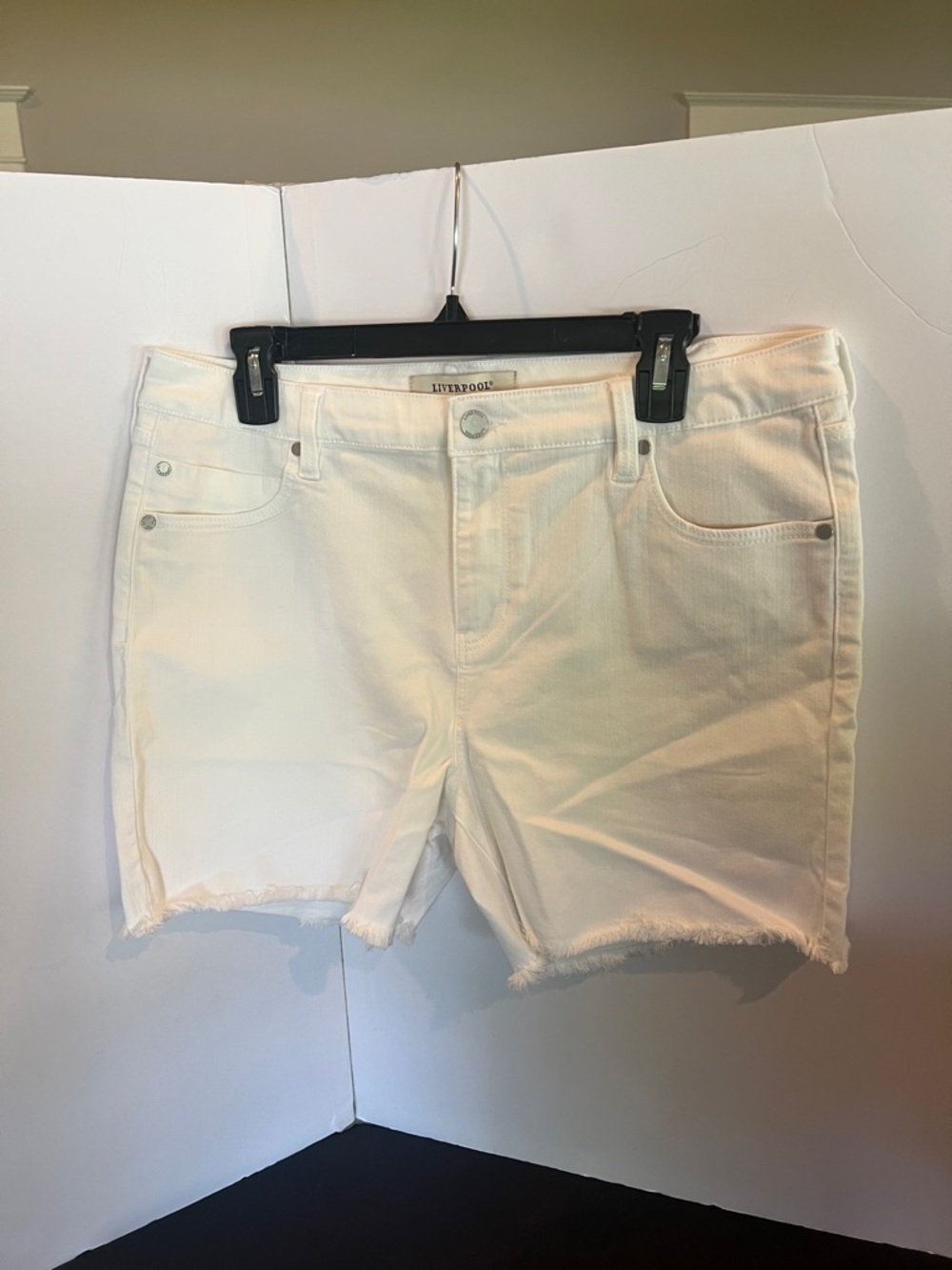 Liverpool White Frayed Hem Denim Shorts - Women's
